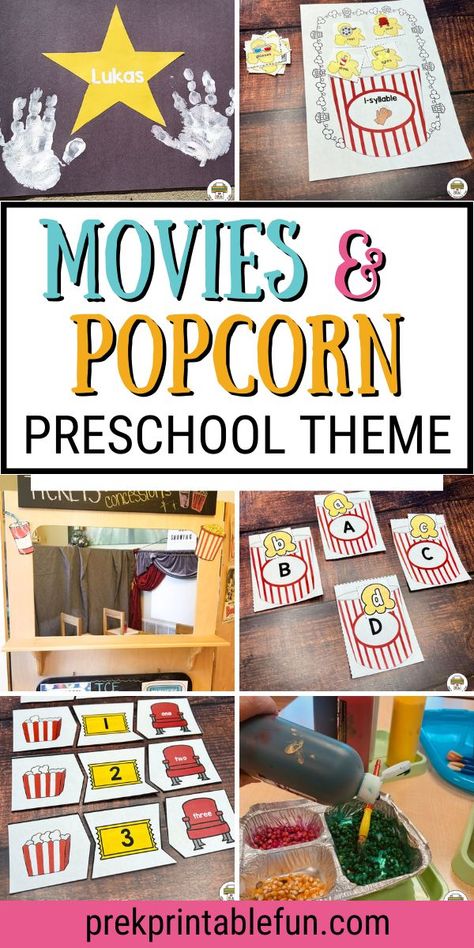 Movie Theme Literacy Night, Drama Center Kindergarten, Theatre Preschool Activities, Movie Theme Arts And Crafts, Theatre Activities For Preschool, Movie Preschool Activities, Preschool Movie Theme, Theater Preschool Activities, Preschool Movie Day Ideas