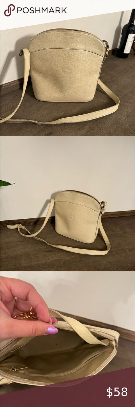 Longchamp light cream leather shoulder bag Leather, Handbags, Cream, Longchamp Handbags, Small Signs, Light Cream, Leather Shoulder Bag, Shoulder Bag, Signs