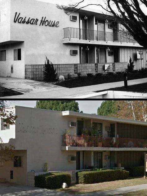 The Vassar House Apartments at 7043 Vassar Street in Canoga Park looks little changed since the Janro Corporation completed it in early 1965. Of course, the building now has a ghost sign, and has lost its outdoor light fixtures. (Bizarre Los Angeles) Angeles, Los Angeles, Old Neon Signs, Valley Girl, Canoga Park, Ghost Signs, San Fernando Valley, Valley Girls, Outdoor Light