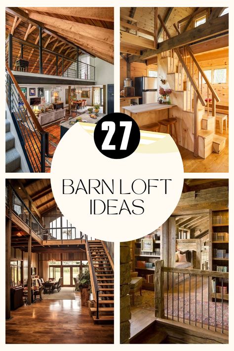 Barn loft ideas offer endless possibilities for your apartment style transformation. Create a stunning hangout space or a serene bedroom upstairs. Use heartland-inspired decor and innovative stairs ideas to infuse a sense of the old in your modern apartment. Small Garage Loft Ideas, Extra Loft Space Ideas, Bedroom Loft Railing Ideas, Second Story Loft Ideas, Upstairs Common Area Ideas, Garage Loft Ideas Living Spaces, Cabin Loft Ideas Upstairs, Loft Stair Ideas, Barndominium Loft Over Kitchen