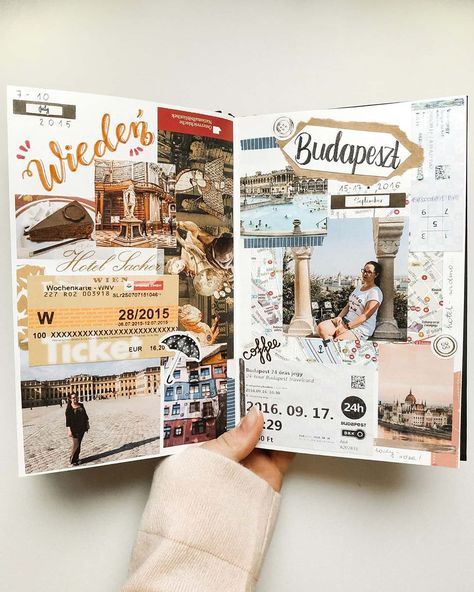 16 Bullet Journal Travel Page Ideas To Inspire Some Serious Wanderlust - TheFab20s Journal Travel Page, Notesbog Design, Bullet Journal Travel, Diy Photo Book, Album Photo Scrapbooking, Travel Scrapbook Pages, Album Journal, Travel Journal Scrapbook, Diy Travel Journal