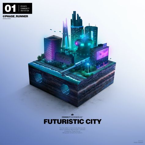 This particular Microworld is a 1/1 special edition made by the talented digital artist PhaseRunner. (@phaserunner). ''Futuristic City'' is the first installmen… Cube World, Futuristic Building, Minecraft Drawings, Futuristic Robot, One Step Beyond, Plant Projects, Isometric Art, Isometric Design, Futuristic City