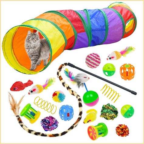 Malier 20 PCS Cat Kitten Toys Set, Collapsible Cat Tunnels for Indoor Cats, Interactive Cat Kitten Toys Aesthetic, Cat Toys Aesthetic, Cute Cat Toys, Gato Ragdoll, Cat Diy Crafts, Toys For Cats, Cats Toys, Handmade Cat Toys, Kitty Toys