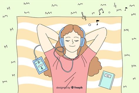 Happy Aesthetic Drawing, Someone Listening To Music Drawing, Singing Cartoon Aesthetic, Listening To Music Drawing Reference, Cartoon Listening To Music Aesthetic, People Listening To Music Aesthetic, Listening Music Drawing, Listening To Music Cartoon, Listen To Music Aesthetic