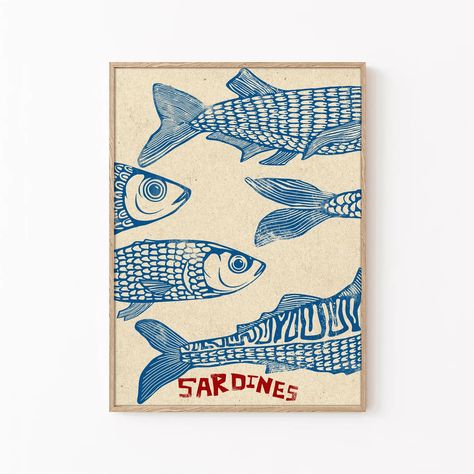 Sardines Poster, Retro Sardines Wall Art, Fish Print, Retro Kitchen Print, Kitchen Wall Art, Fish Wall Art, Retro Decor, Kitchen Wall Art - Etsy Art Fish, Wall Art Retro, Kitchen Posters, Fish Wall Art, Poster Retro, Kitchen Prints, Fish Print, Canvas Paper, Retro Decor