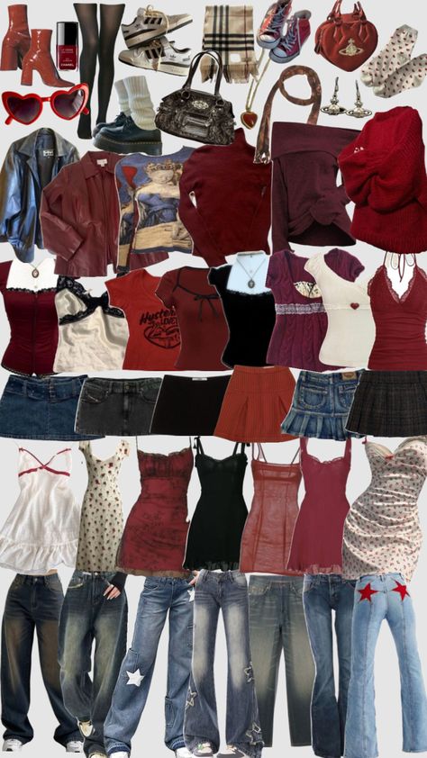 #darkred #cherryred #cherrygirl #feminine #fashion #coquette #femmefatale #rockstargf #lanadelrey #viviennewestwood #vintage #outfit #heart #darkcoquette #americana #outfitinspo #closetinspo Feminine Fashion, Americana Outfits, Fashion Coquette, Downtown Outfits, Vintage Outfit, Neue Outfits, 2000s Fashion Outfits, Swaggy Outfits, Cute Everyday Outfits