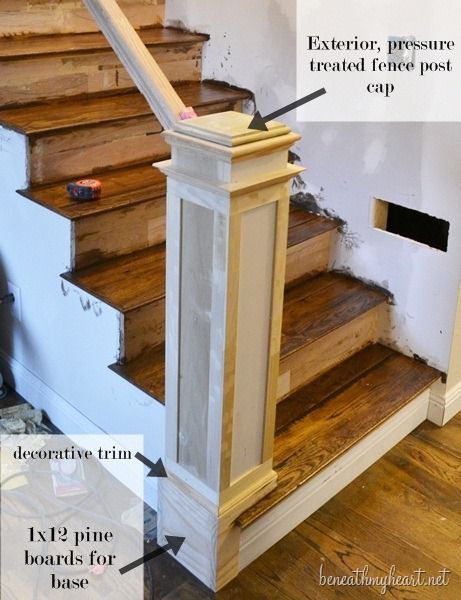 How to Build a Newel Post | Beneath My Heart Stair Banister, Stair Makeover, Escalier Design, Staircase Remodel, New Staircase, Staircase Makeover, Stair Remodel, Newel Posts, Hus Inspiration