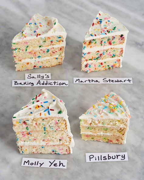 I Tried 4 Famous Funfetti Cake Recipes and the Winner Is Absolutely Flawless Multi Colored Cake Layers, Wasp Cake Recipe, Cake Without Frosting Ideas, Blue Funfetti Cake, Homemade Valentines Cake, Simple Homemade Birthday Cake, Funfetti Cake Decoration Ideas, Easy Funfetti Cake Recipe, Best Layer Cake Recipes