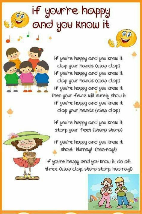 If you're happy and you know it Short Nursery Rhymes, Nursery Rhymes Preschool Crafts, English Poems For Kids, Nursery Rhymes Poems, Rhymes Lyrics, Nursery Rhymes Lyrics, Nursery Rhymes Preschool, Children Songs, Nursery Rhymes Activities