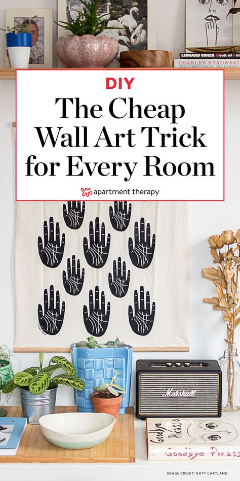 Tea Towel DIY Art Hack | Apartment Therapy Artwork In Kitchen Ideas, Diy Art For Bathroom, Bathroom Artwork Ideas Diy, Cheap Wall Art Ideas, Kitchen Artwork Ideas, Diy Kitchen Art, Wall Art On A Budget, Kitchen Art Diy, Kitchen Wall Art Diy