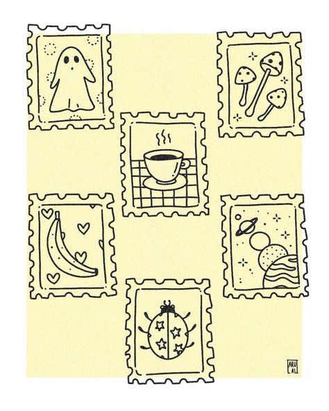 Cute Postage Stamps Design, Ghost Stamp Tattoo, Stamp Tattoo Ideas Design, Stamps Tattoo Ideas, Stamp Drawing Ideas, Thank You Stamp, Stamp Painting Ideas, Postcard Tattoo Ideas, Postage Stamp Tattoo Ideas