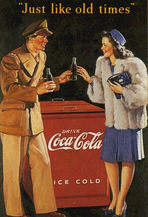 Gil Elvgren illustration for "Just Like Old Times", c.1945 Coca Cola Poster, Coke Ad, ポップアート ポスター, Coca Cola Drink, Cola Drinks, Coca Cola Ad, World Of Coca Cola, Vintage Coke, Pin Up Vintage