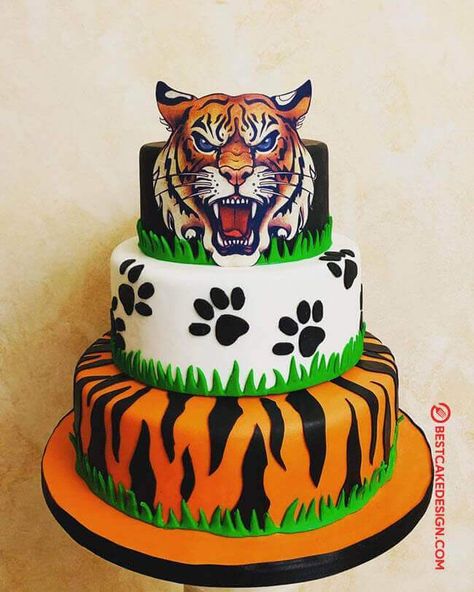 50 Tiger Cake Design (Cake Idea) - October 2019 Tiger Birthday Cake, Cubs Cake, Kitten Cake, Wild Kratts Birthday, Tiger Birthday Party, Tiger Cake, Tiger Birthday, Jungle Theme Birthday, 4th Birthday Cakes