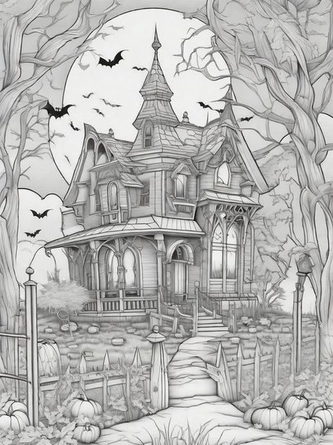 halloween aesthetic art sketches creepy haunted scene scary house Coloring pages #coloringpages Coloring page #coloringpage 1296 Creepy Houses Drawing, Creepy House Tattoo, Creepy House Drawing, Halloween Aesthetic Art, Haunted House Illustration, Aesthetic Art Sketches, Sketches Creepy, Haunted House Art, Scary Halloween Coloring Pages