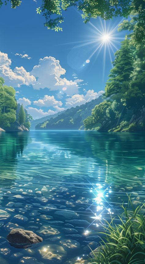 ⁀➷ Wallpaper ✪ Pretty Backgrounds Nature, Fantasy Background Art, Studio Ghibli Forest, Simple Scenery, Landscape Anime, River Wallpaper, Natur Wallpaper, Fantasy Backgrounds, Best Winter Outfits