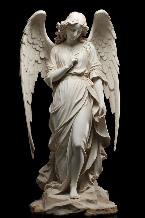 Angel Statue angel standing statue. AI generated Image by rawpixel. | premium image by rawpixel.com / Hein Angle Statue Sculpture, Creepy Angel Statue, Statue Looking Up, Black Angel Statue, Angel Looking Down, Angel Sculpture Statues, Greek Angel Statue, Greek Statues Women, Female Angel Statue