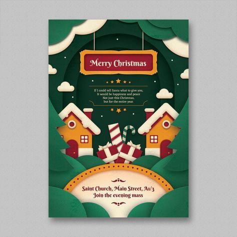 Christmas Flyer Template Christmas Paper Art, Paper Art Christmas, Christmas Flyers, Christmas Poster Design, Christmas Flyer Template, Paper Cutout Art, Template Christmas, Christmas Flyer, 카드 디자인