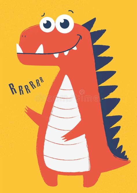 Dinasour Illustration, Dinasour Painting, Paper Character, Kids Room Art Prints, Dinosaur Cute, Funny Orange, Dino Print, Dinosaur Illustration, Kids Room Paint