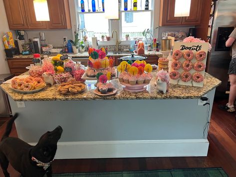 We set up the sweet items for the brunch on my kitchen island. I leveraged many ideas from Pinterest to create the display. The kids loved it and so did my dog. Photo credit Danielle Ayan. Kitchen Island Party Set Up, Island Party Food, Food Set Up, Island Party, Dog Photo, Tickled Pink, Grad Party, Grad Parties, My Kitchen
