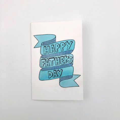 "Homemade Father's Day Card! Give your awesome dad a homemade Father's Day Card!  This product is a folded 4X6 card and blank on the inside.   The card comes with a white envelope.  Customization is available for FONT and COLOR. Block Lettering or Calligraphy Lettering. Blue or Black and White. Customization is done at no additional cost!  Please Note: Each card is \"Made to Order\" and done individually by hand so there may be very slight differences to what is pictured but I think that just adds to the charm!  -------------------------------------------------------------------------------------------- - Personally, water colored with watercolor brush pens and hand-lettered \"Happy Father's Day\" in black ink  - Size: 4\" X 6\"  - Folded Card - Please note: the colors of the card in the i Fathers Day Cards Simple, Father Day Cards Homemade, Father’s Day Cards Handmade, Fathersday Card Idea, Diy Father’s Day Cards, Father Day Card Ideas, Handmade Fathers Day Cards Ideas, Fatherday Cards, Father’s Day Cards Diy