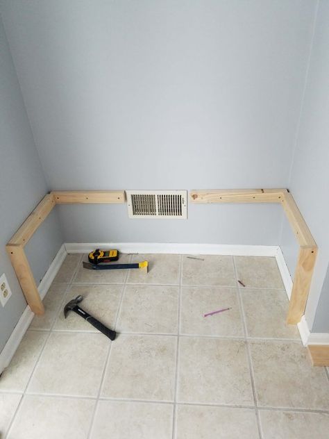 How To Make A Small Bench Entry Ways, Diy Hall Bench With Storage, Diy Boot Room Bench, How To Build A Coat Rack Bench, Small Entryway Bench Ideas Storage, Laundry Room Shoe Bench, Simple Diy Bench Entryway, Diy Front Door Bench, Built In Mudroom Bench Entryway