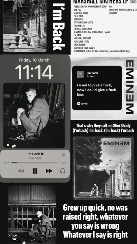 I’m Back. Eminem (wallpaper) Eminem Wallpaper, Eminem Poster, The Marshall Mathers Lp, 90s Rappers Aesthetic, White Rapper, Singer Quote, The Slim Shady, Eminem Songs, 90s Rappers