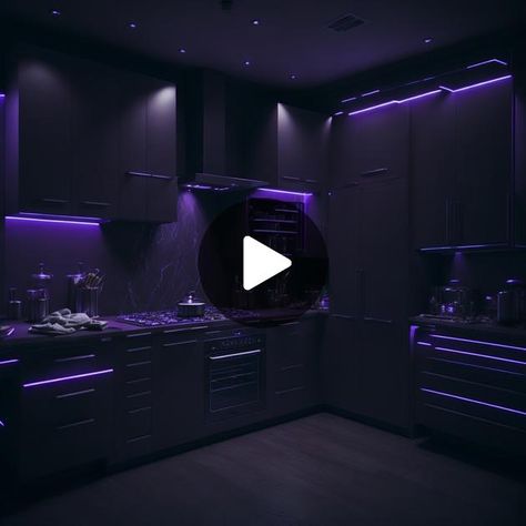 Black kitchen with purple led’s. | #architecture #homedecor #dream #fy... | black kitchen | TikTok Black Luxury House, Black Apartment, Led House, Latest Living Room Designs, Purple Kitchen, Dream Apartment Decor, Purple Interior, Art Deco Interior Design, Dream Kitchens Design