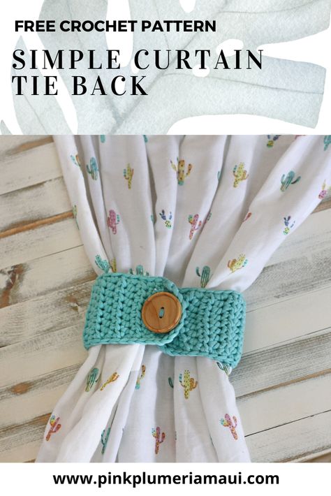 Simple Curtain Tie Back is a free crochet pattern. | crochet | free crochet | free crochet pattern | crochet pattern | crochet diy | diy crochet | crochet quick | crochet fun | crochet for beginners | crochet for home | crochet curtain | crochet curtain tie back | curtain tie back | home dec yarn | make home dec yarn | Bernat | Yarnspirations | crochet blog | crochet blogger | simple kitchen e-book | simple kitchen | #crochet  #freecrochetpattern Tela, Crochet Blinds, Crochet Curtain Holder, Crochet Curtain Tie, Simple Curtain, Curtains Design, Pink Plumeria, Curtains Pictures, Crochet Curtain Pattern