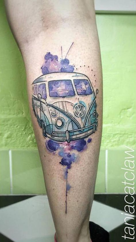 By Tania Catclaw, done at El Diablo Tattoo Club, Lisboa. http://ttoo.co/p/20123 Vw Van Tattoo, Camper Van Tattoo, Volkswagen Tattoo, Vw Tattoo, Van Tattoo, Hippie Tattoo, Volkswagen Type 2, Sweet Tattoos, Car Tattoos