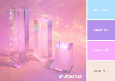 Three clear glass rectangle prism podiums on a pastel neon holographic-colored background Pastel, Neon Colour Palette, Presentation Format, Surreal Scenes, Soft Lavender, Shades Of Peach, Pastel Colour Palette, Romantic Mood, Colored Background