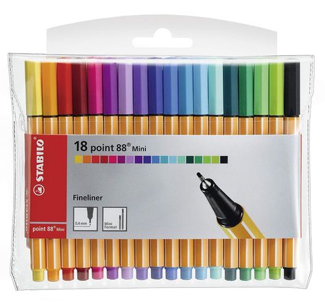 Fineliner - STABILO Point 88 Mini Wallet of 18 Assorted Colours: Amazon.co.uk: Office Products Stabilo Fineliner, Fine Point Pens, Mini Marker, Fineliner Pens, Stabilo Boss, Pointed Pen, Marker Pen, Mini Wallet, Pen Sets