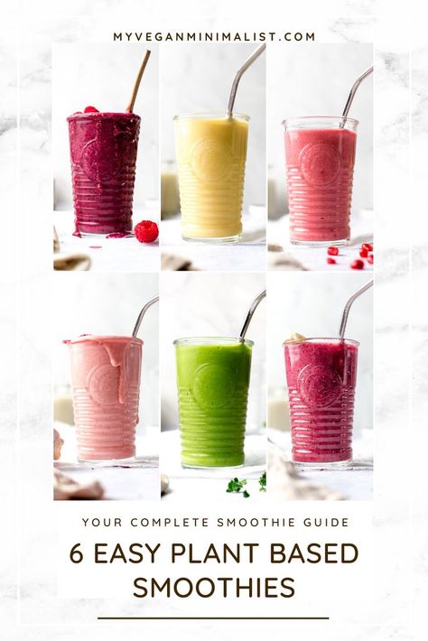 Smoothie Vegan Recipes, Vegan Juices And Smoothies, Juice Based Smoothies, Vegan Smoothie Recipes Plant Based, Plant Based Drinks, Wfpb Smoothie Recipes, Healthy Vegan Smoothie Recipes, Healthy Vegan Smoothies, Plant Based Smoothies Recipes