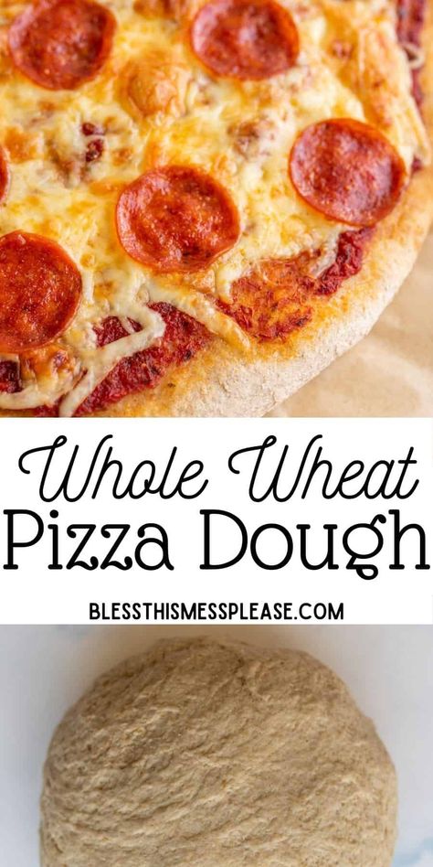 Pizza Dough Recipe With Honey, Pizza Dough Whole Wheat, Whole Wheat Pizza Crust Recipe, Pizza Dough Easy, Whole Wheat Pizza Crust, Wheat Pizza Crust, Wheat Pizza Dough Recipe, Healthy Homemade Pizza, Whole Wheat Pizza Dough