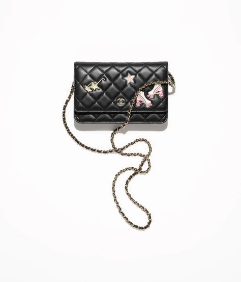 Classic wallet on chain - Lambskin, enamel & gold-tone metal, black — Fashion | CHANEL Chanel Chain Wallet, Chanel 2024, Cruise 2023, Chanel Chain, Wallet On Chain, Chanel Official Website, Chain Wallet, Party Style, Casual Style