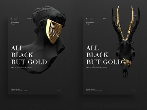 All Black But Gold | Posters Black Gold Poster Design, Black And Gold Graphic Design, Gold Poster Design, Poster Design Green, Black And Gold Branding, White Poster Design, Black Layout, Gold Graphic Design, Web Design Black