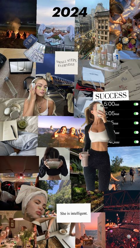 2024 vision board ♡ #2024 #goals #aesthetic Actual Vision Board, La Vision Board, Vision Board Summer Aesthetic, Life Inspo Board, Vision Board Ideas Examples For Teens, Beauty Goals Vision Board, Goal Board Aesthetic, Vision Boards For Teens, My Aesthetic Board