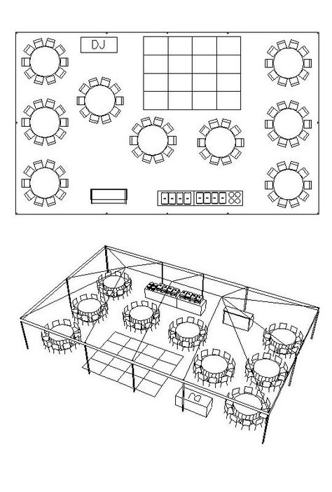 30' x 50' Tent for 90 People with Bar, Buffet, DJ & Dance Floor - Floor Plan for tent for outdoor wedding - Party Center - $1250 estimated cost Wedding Table Layouts, Floors Ideas, Wedding Reception Layout, Reception Layout, Wedding Backyard Reception, Dance Floor Wedding, Dance Floors, Wedding Reception Food, Wedding Party Table