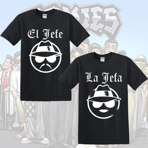 El Jefe / La Jefa Shirt Local Orders DM Check out Etsy Shop for Shipping Link in Bio #lajefa #eljefe #homies #lowrider #personalizedgifts #personalizedshirts #oldschool #smallbusiness #etsyshop Cholo Party Outfit, Cholo Birthday Ideas, Cholo Theme Party Birthday, Lowrider Party Decorations, Cholo Party Theme Ideas, Lowrider Clothing, Cholo Party Decorations, Ace Birthday, Cholo Party