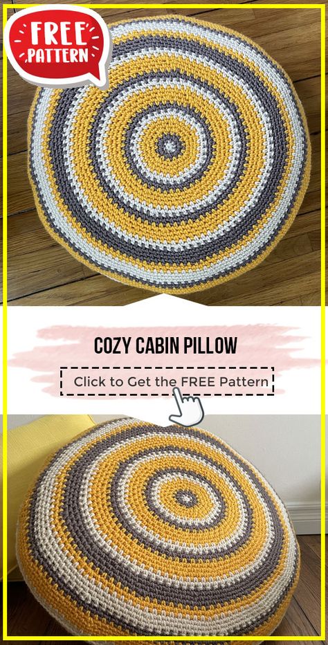 crochet Cozy Cabin Pillow free pattern - FREE Crochet Pillow Pattern for Beginners. Click to Get the Pattern #Pillow #crochetpattern #crochet via @shareapattern.com Crochet Floor Cushion Pattern, Floor Cushion Crochet Pattern, Crochet Floor Pillow Pattern, Crochet Meditation Cushion, Circle Pillow Crochet Pattern, Round Crochet Cushion, Floor Pillow Crochet Pattern, Crochet Pillow Patterns Free Easy, Crochet Pillow Pattern Free Cushion Covers