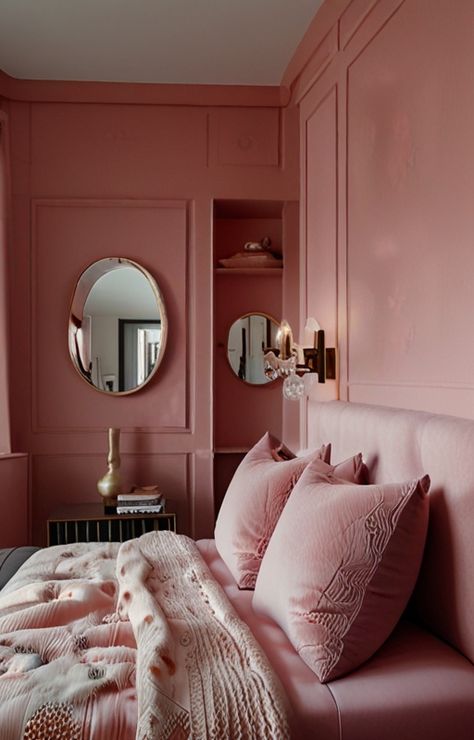 113+ Beautiful Pink Bedroom Ideas Mauve Pink Walls, Old Rose Bedroom Ideas, Modern Blush Bedroom, Clay Pink Bedroom, Soft Pink Bedroom Walls, Pink And Dark Wood Bedroom, Pink Loft Bedroom, Dark Pink Bedroom Walls, Peach And Pink Bedroom