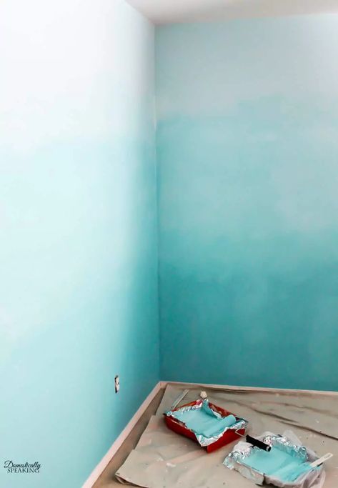 2 Color Ombre Wall, Ombre Walls Bedroom, Painting An Ombre Wall, Painting Ombre Walls Diy, How To Paint An Ombre Wall Diy, Diy Ombre Wall Paint, Ombre Mural Wall, Painted Ombre Wall, How To Ombre Wall Paint