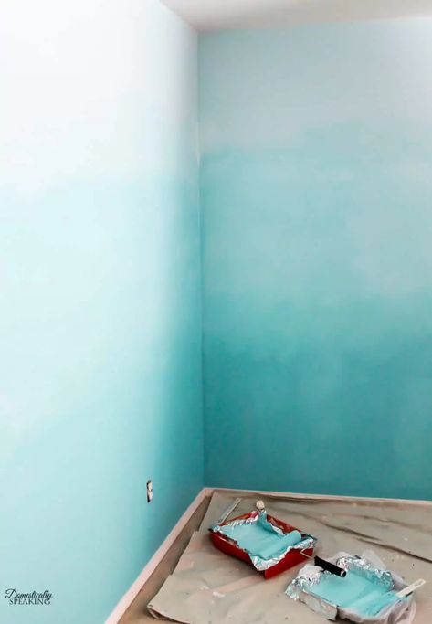 Painting An Ombre Wall, Ombre Walls Bedroom, How To Paint An Ombre Wall Diy, Diy Ombre Wall Paint, Painting Ombre Walls Diy, How To Paint An Ombre Wall, Ombre Mural Wall, Painted Ombre Wall, How To Ombre Wall Paint