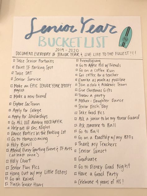 Things To Do During Senior Year, Senior Bucket List Ideas, Things To Do In The Last Day Of School, School Color Run Ideas, Senior Year Checklist Things To Do, Last Day Of School Ideas High School, Senior Ditch Day Ideas, Senior Summer Bucket List, Senior To Do List