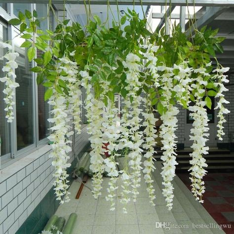 Wisteria Wedding, Wisteria Vine, Flower Vines, Diy Floral Decor, White Wisteria, Silk Hydrangeas, Reception Centerpieces, Artificial Leaf, Hanging Flower