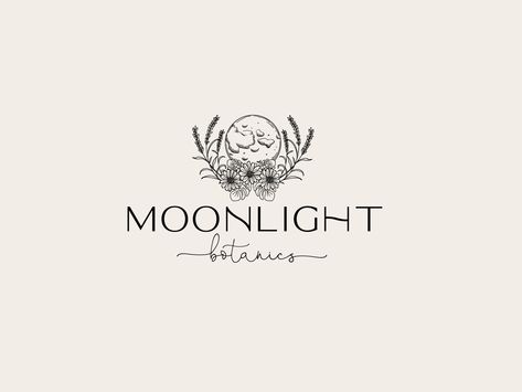 Moonlight Botanics Logo Design by uniland.co Logos, Moonlight Logo Design, Moonlight Logo, Botanical Logo Design, Angel Witch, Layout Book, Academy Logo, Rustic Logo, Hamada Asahi