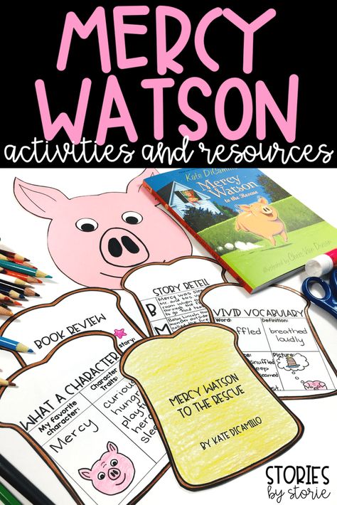 The Mercy Watson book series by Kate DiCamillo is a set of books that are perfect for first and second grade readers who are just getting started with chapter books. The series centers around Mercy, a porcine wonder who loves hot buttered toast. Each story features a new adventure with Mercy in the middle of it all. Whether you are reading these chapter books aloud to your class or using them with your small groups, here are some activities and resources you can use with your students. Author Studies For First Grade, Second Grade Novel Study, First Grade Books And Activities, Mercy Watson Activities, Mercy Watson, 2nd Grade Books, First Grade Books, Owl Room, Book Buddies