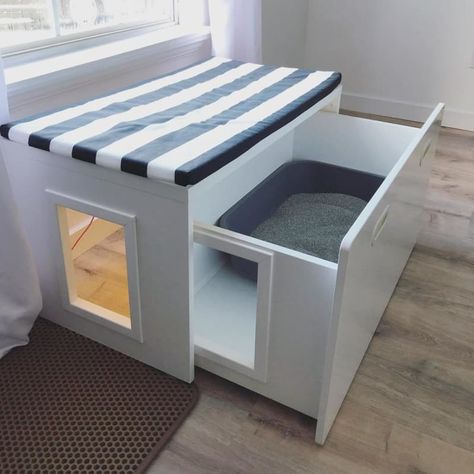 Cat Litter Box Diy Homemade, Outdoor Litter Box Enclosure, Cat Station, Ikea Hacks For Cats, Ikea Cat, Diy Litter Box, Hidden Litter Boxes, Katt Grejer, Ikea Stuva