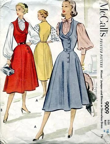 1950s Fashion Illustration, Square Neck Bodycon Dress, Vintage Clothes Patterns, Patterns Illustration, Vintage Vogue Sewing Patterns, Knitting And Crocheting, Fifties Fashion, Vintage Dress Patterns, Blouse Pattern Sewing