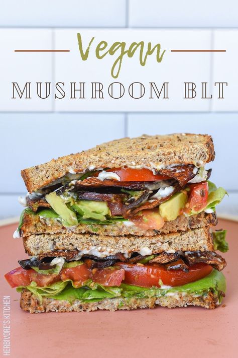 Vegan Bacon Recipe, Vegan Blt, Vegan Blt Sandwich, Veggie Sandwiches, Sustainability Tips, Mushroom Bacon, Vegan Sandwich Recipes, Travel Recipes, Bacon Sandwich