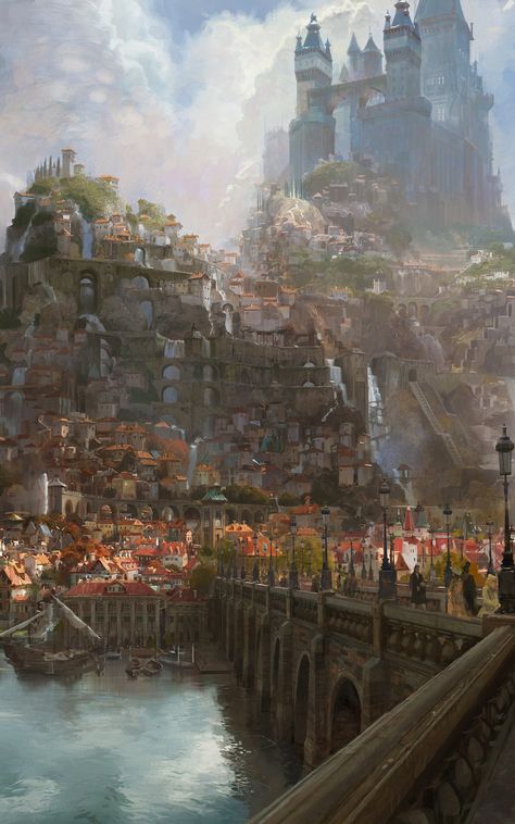 I love the level of detail here. I could look at it for hours, and keep discovering new things. Disney Concept Art, Tangled Castle, Tangled Concept Art, Craig Mullins, العصور الوسطى, Creature Fantasy, Tapeta Galaxie, Fantasy Castle, Fantasy City